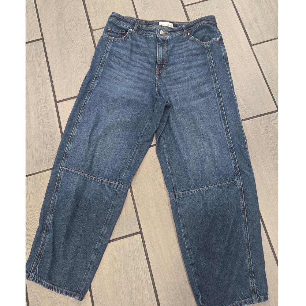 Loft The Barrel Jeans Medium Wash Wide Leg Tapered Seamed Denim Pants Size 30/10